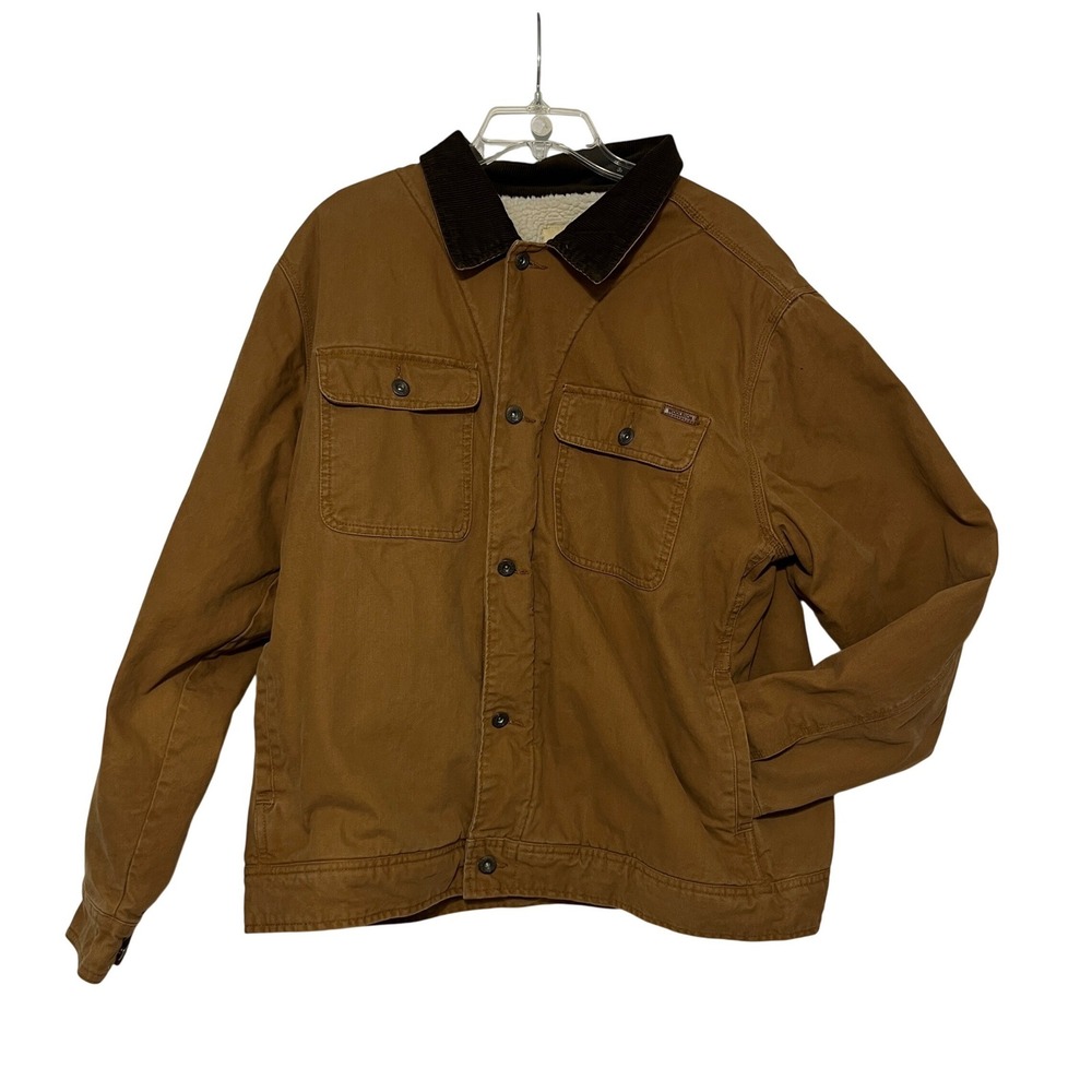Woolrich Mens Lined Canvas‎ Barn Coat Brown Corduroy Collar Sherpa Lined XL